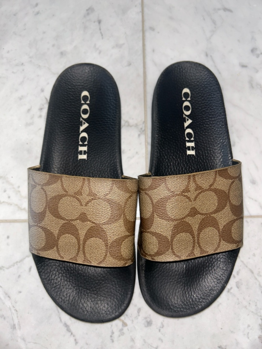 Coach Brown Signature Monogram Slide Sandals with Black Footbed - Picture 4 of 8
